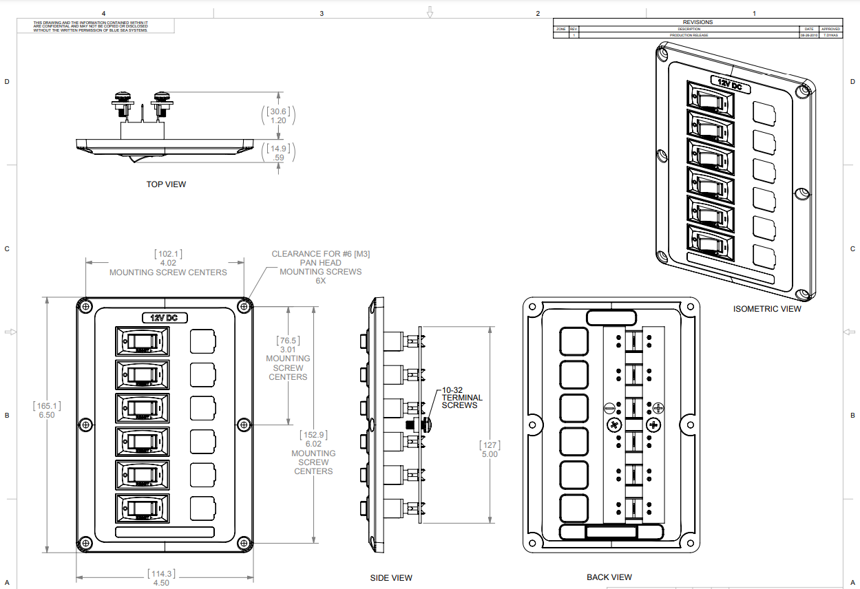 Blue Sea BelowDeck DC Circuit Breaker Panel - 6 Positions