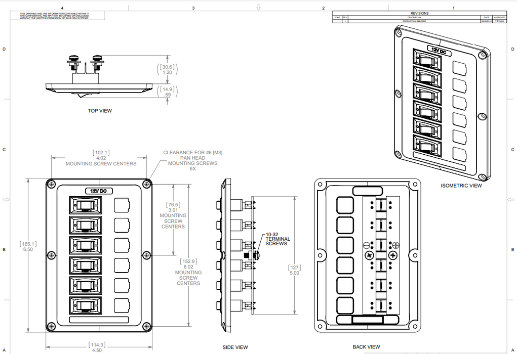 Blue Sea BelowDeck DC Circuit Breaker Panel - 6 Positions