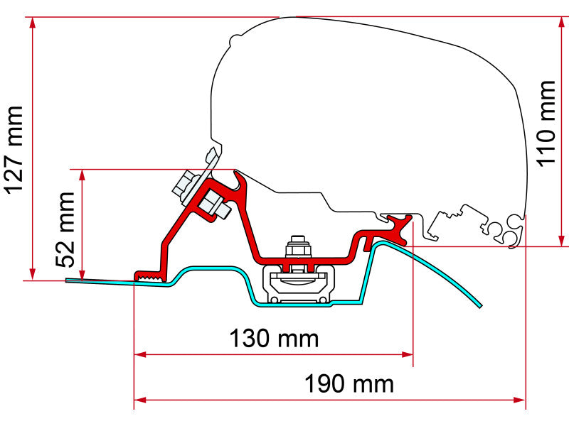 Fiamma F80S Awning Adapter for Sprinter High Roof w/ OEM Rails