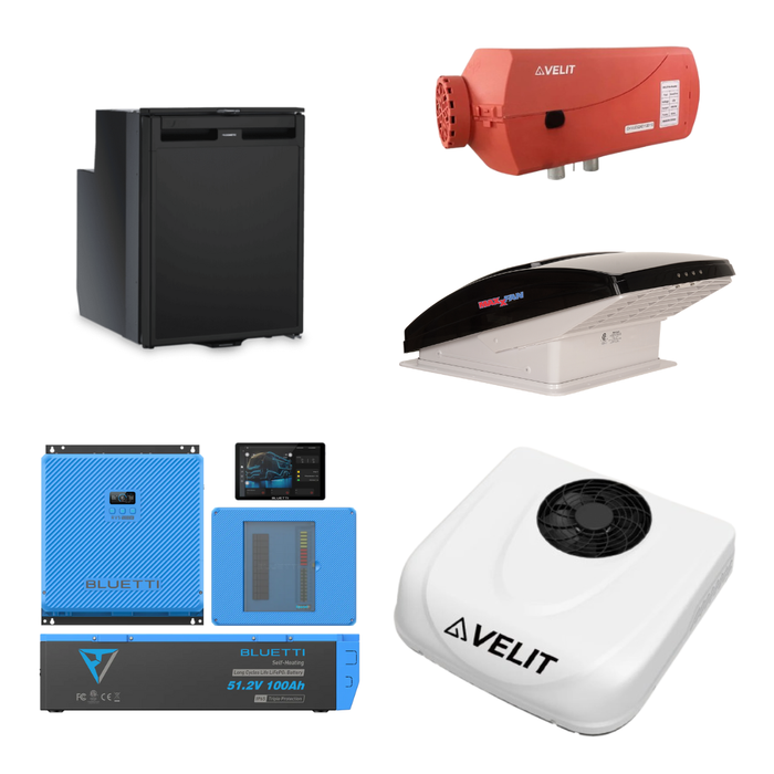 BLUETTI 5kWh RVSolar 48V Power System + VELIT 2000R 48V A/C + VELIT Air Heater + Dometic CRX 80U + MaxxFan Deluxe