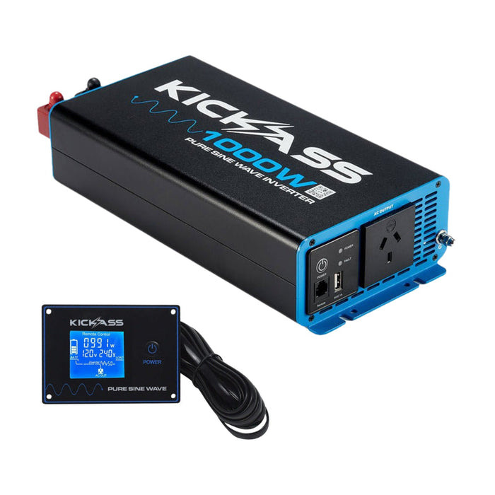 KickAss 1000W 12V to 120V Pure Sine Wave Inverter + Remote